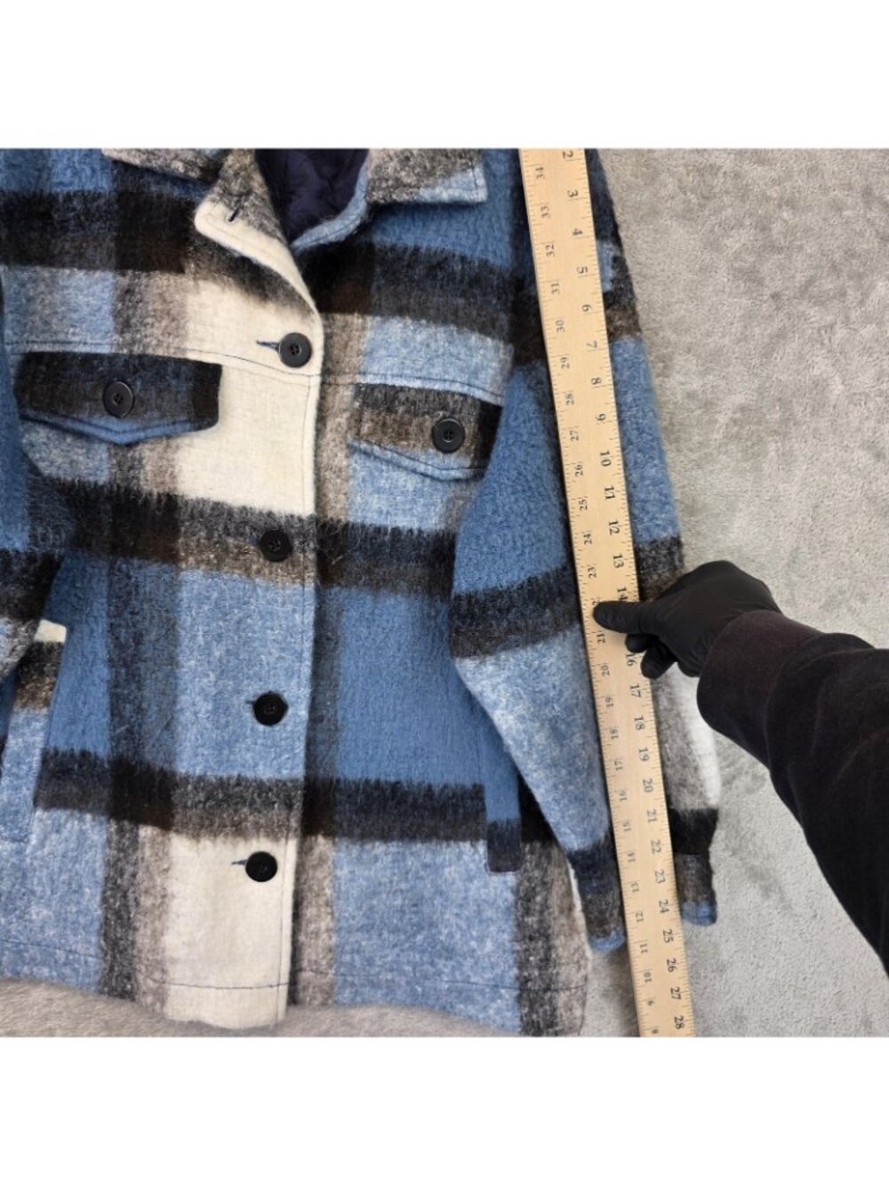 Zara Jacket Womens M Blue Plaid Wool Flannel Oversized Button Front Collared - Picture 6 of 9